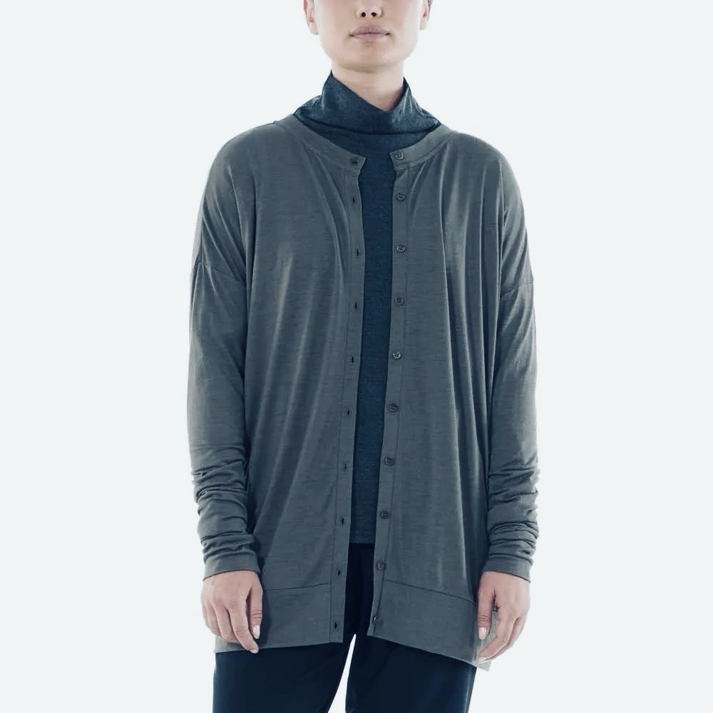 Icebreaker Ravyn Dark Grey 100% Merino Wool Button Front Cardigan Size S